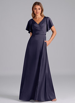 Azazie Ambrosia Jurken voor bruidsmeisjes Jurk van Stretch Satijn met A-Lijn Geplooid Stormachtig image5