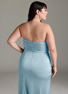 Azazie Yola Vestidos de madrinha de casamento Vestido Azul Temperamental de Cetim elástico de Bainha com Decote em V Plissado image15