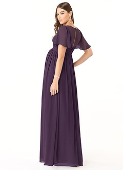 Azazie Verna Robes de demoiselle d'honneur de maternité Robe Trapèze Col V froncé Longueur ras du sol Mousseline de soie image4