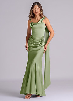 Azazie Inara Suknie dla druhen Syrena Pofałdowany Satyna elastyczna Do ziemi Sukienka image1