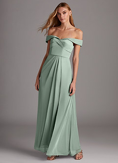 Azazie Mena Bridesmaid Dresses Agave A-Line Off the Shoulder Mesh Convertible Dress image4