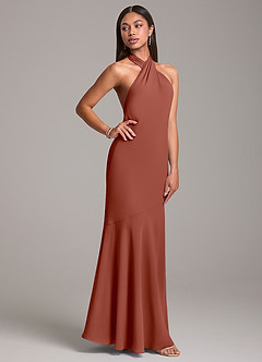 Azazie Lorena Bridesmaid Dresses Auburn Mermaid Pleated Chiffon Dress image5