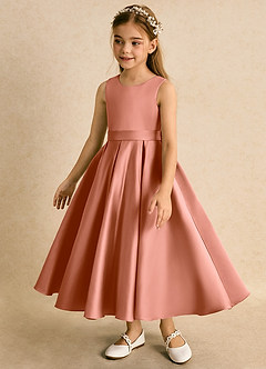 Azazie Junebuj Flower Girl Dresses MAI TAI Ball-Gown Pleated Matte Satin Dress image3