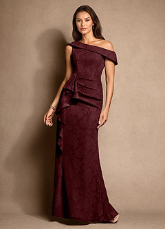 Azazie Hamptons Mother of the Bride Dresses Cabernet A-Line Pleated Floral Burnout Dress image1