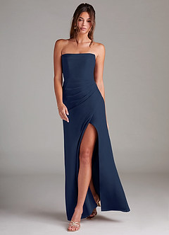 Azazie Leonis Bridesmaid Dresses Dark Navy Sheath Strapless Chiffon Convertible Dress image7