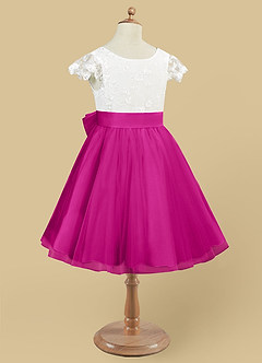 Azazie Vetty Flower Girl Dresses Ivory Fuchsia A-Line Lace Tulle Dress image12