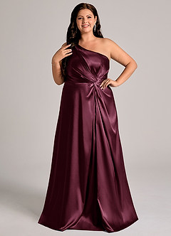 Azazie Brooke Bridesmaid Dresses Cabernet A-Line One Shoulder Metallic Satin Dress image10