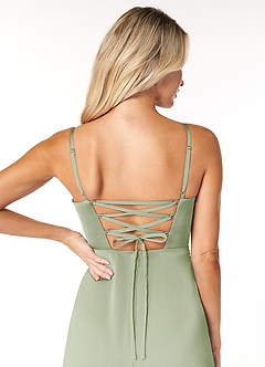 Azazie Marchella Robes de demoiselle d'honneur Robe Trapèze en Satin extensible Corset Vert Sauge image3