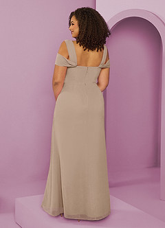 Barbie ♥ Azazie Bridesmaid Dresses Taupe A-Line Off the Shoulder Chiffon Dress image7