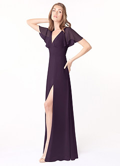 Azazie Kimber Bridesmaid Dresses Plum A-Line Flounce Sleeve Chiffon Dress image6