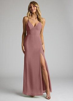 Azazie Becca Bridesmaid Dresses Desert Rose Sheath V-Neck Chiffon Dress image4