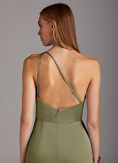 Azazie Mika Robes de demoiselle d'honneur Robe Fourreau en Satin extensible Ue épaule Pistache image5