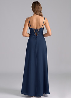 Azazie Valentine Bridesmaid Dresses Dark Navy A-Line Corset Chiffon Dress image2