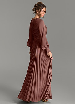 Azazie Grayson Robes de demoiselle d'honneur Robe Trapèze en Satin extensible Manches longues Espresso image5