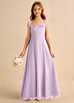 Azazie Chip Girls Formal Flower Girl Dresses Frosted Lilac A-Line Sleeveless Chiffon Dress image3