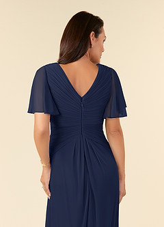 Azazie Emmeline Mother of the Bride Dresses Dark Navy A-Line V-Neck Pleated Mesh Dress image6
