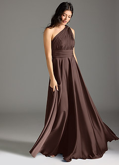 Azazie Charlize Abiti da Damigella Abito A-Line in Raso Elasticizzato Monospalla Ganache image3