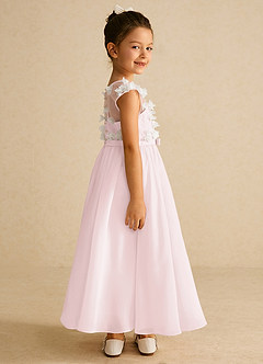 Azazie Arlo Flower Girl Dresses Blushing Pink Ivory A-Line Bow Chiffon Dress image3