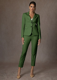 front Whitney Olive Structured Stretch Cropped Dress Pants