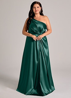 Azazie Brooke Bridesmaid Dresses Pine A-Line One Shoulder Metallic Satin Dress image11