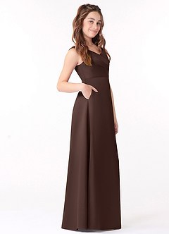 Azazie Sadia Junior Auburn A-Line Pleated Stretch Satin Dress image2