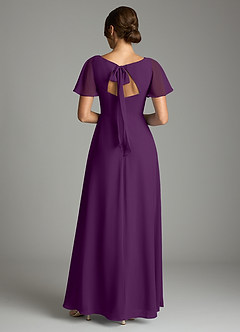 Azazie Kimber Bridesmaid Dresses Grape A-Line Flounce Sleeve Chiffon Dress image3