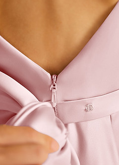 Azazie Pipsy Flower Girl Dresses Powder Pink A-Line Bow Matte Satin Dress image6