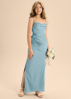 Azazie Mai Junior A-Linie Herzausschnitt Stretch-Satin Kleid Stimmungsvolles Blau image3