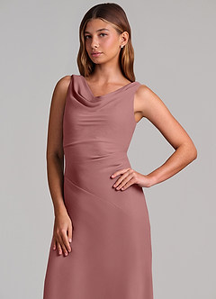 Azazie Nerine Brudtärnklänningar Klä av A-Linje i Chiffong Plisserad Desert Rose image6