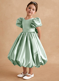 Azazie Jellybean Flower Girl Dresses Agave Ball-Gown Ruched Matte Satin Dress image4