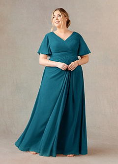 Azazie Morning Glory Abiti per la Madre della Sposa Abito A-Line in Chiffon Increspato con Scollo a V Blu Inchiostro image5