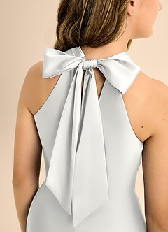 Azazie Doretta Junior White A-Line Pleated Stretch Satin Dress image8