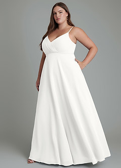Azazie Amani Robes de demoiselle d'honneur Robe Trapèze en Mousseline de soie Plissé Blanc image10