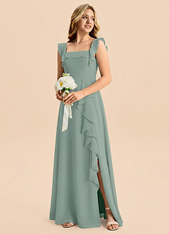 Azazie Nori Junior Silver Sage A-Line Ruched Chiffon Dress image4