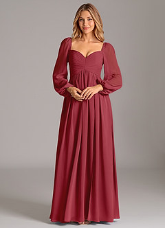 Azazie Bailee 신부 들러리 드레스 A라인 긴팔 쉬폰 바닥 길이 드레스 image6