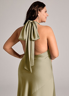 Azazie Velli Brudtärnklänningar Klä av Sjöjungfru i Stretch Satin Hög hals Mossgrön image13