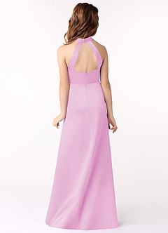 Azazie Laurel Junior Candy Pink A-Line Matte Satin Dress image3