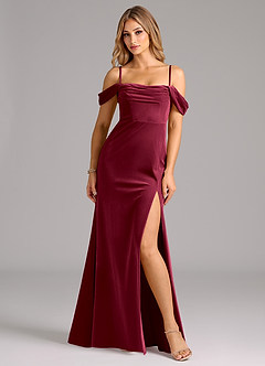 Azazie Saige Bridesmaid Dresses Burgundy Sheath Off the Shoulder Velvet Convertible Dress image6