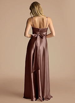 Azazie Oliana Bridesmaid Dresses Espresso A-Line Pleated Metallic Satin Dress image3