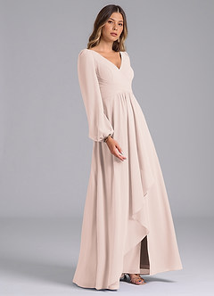 Azazie Omari Bridesmaid Dresses Rose Petal A-Line Long Sleeve Chiffon Dress image5