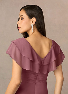 Azazie Snapdragon Mère de la mariée Robes Robe Trapèze en Mousseline de soie Col en V froncé Rose Du Désert image5