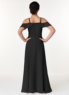 Azazie Dakota Junior Jurk van Chiffon met A-Lijn Off the Shoulder Zwart image2