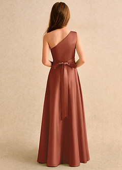 Azazie Puddles Girls Formal Flower Girl Dresses Auburn A-Line One Shoulder Matte Satin Dress image3