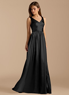 Azazie Keyla Robes de demoiselle d'honneur Robe Trapèze en Satiné métallisé Plissée Noir image4