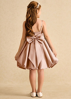 Azazie Davine vestidos de niña de las flores Vestido de Champán Rosado de Satin Mate de Corte En A con Tirante Espagueti image8
