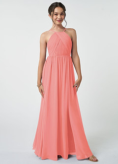 Azazie Leighton Junior Coral A-Line Pleated Chiffon Dress image2