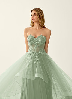 Anais Hellgrün Korsett-Abendkleid mit Schnürung am Rücken und Rüschen aus Spitze image5