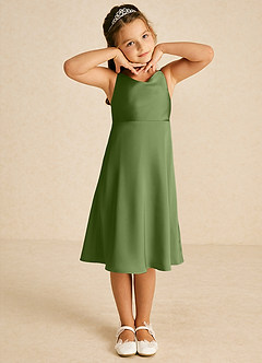 Azazie Zuzu vestidos de niña de las flores Vestido de Enebro de Satén Elástico de Corte En A con Tirante Espagueti image1