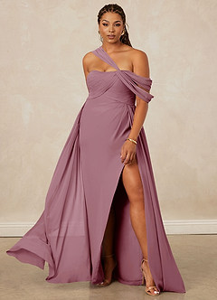 Christian Siriano Bridal for Azazie 1014 Bridesmaid Dresses Vintage Mauve A-Line Off the Shoulder Chiffon Dress image9