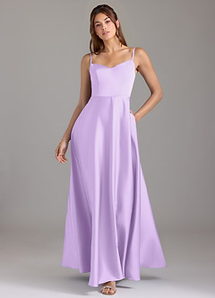 Azazie Marley Robes de demoiselle d'honneur Robe Trapèze Convertible en Satin extensible Épaule décolletée Lilas image1